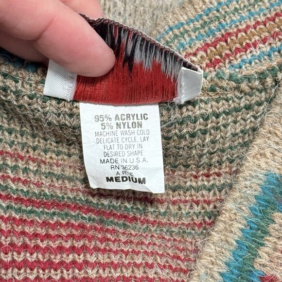 Vtg Knit Sweater Vest Women M Multicolor Nordic Southwest Aztec Cabin Cozy Ranch - Picture 9 of 9